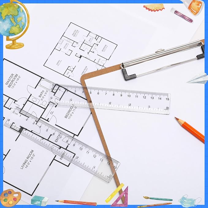 EBOOT 2 Pcs Acrylic Rulers Clear Plastic Rulers Straight Shatterproof Transparent Ruler Measuring Tools with Inch and Centimeter Accuracy for Back to School Supplies Class Office Crafts (6 Inch)