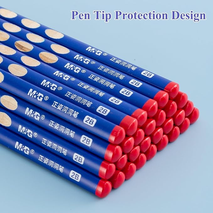 M&G 30pcs Triangular Pencils, 2B Pencils with Grip Correction, Wooden Graphite Pencils, Pre-Sharpened Break-Resistant, Suitable for Writing, Drawing, and Sketching