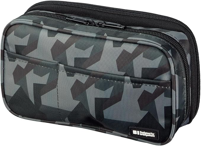 LIHIT LAB Large Capacity Double Zipper Pencil Case For School Office College, Big Capacity 6 Compartments Pencil Bag Holder Adults Teen Boys Girls, Travel Cosmetics Storage, Green Camo (A7555-131)