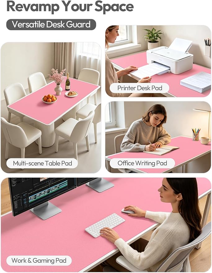 YSAGi Leather Desk Pad Protector, Office Desk Mat, Large Mouse Pad, Non-Slip PU Leather Desk Blotter, Laptop Desk Pad, Waterproof Desk Writing Pad for Office and Home (Pink,55" x 17.2")