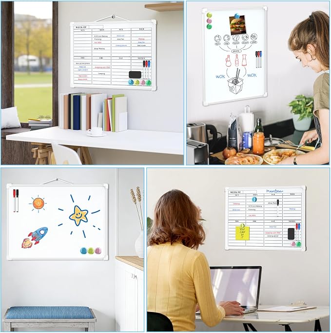 MaxGear Weekly Calendar Dry Erase Board for Wall, 16"x12", White Frame | Double-Sided, Hanging Small White Board, Portable Whiteboard for Planning, Drawing, Memo, to Do List, Home, Kitchen, Office