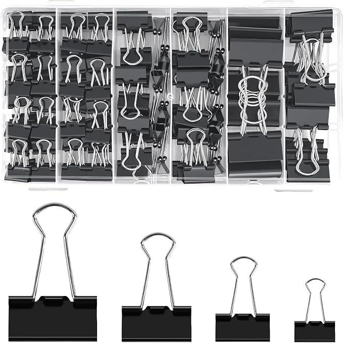 Binder Clips Paper Clamps Assorted Sizes 140 Count,4 Sizes in One Pack, Large, Medium, Small and Micro Binder Paper Clips for Office, Home, School Supplies
