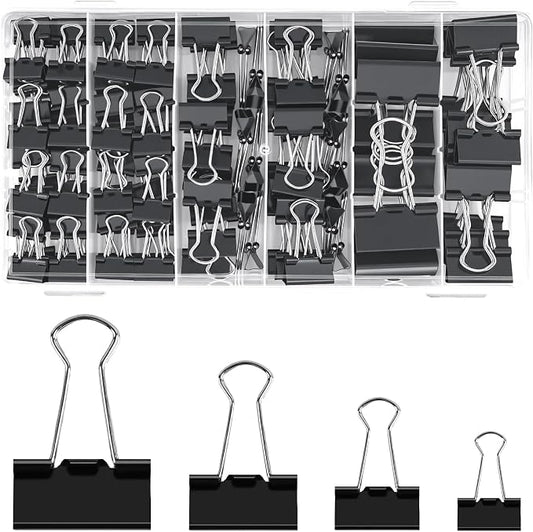 Binder Clips Paper Clamps Assorted Sizes 140 Count,4 Sizes in One Pack, Large, Medium, Small and Micro Binder Paper Clips for Office, Home, School Supplies
