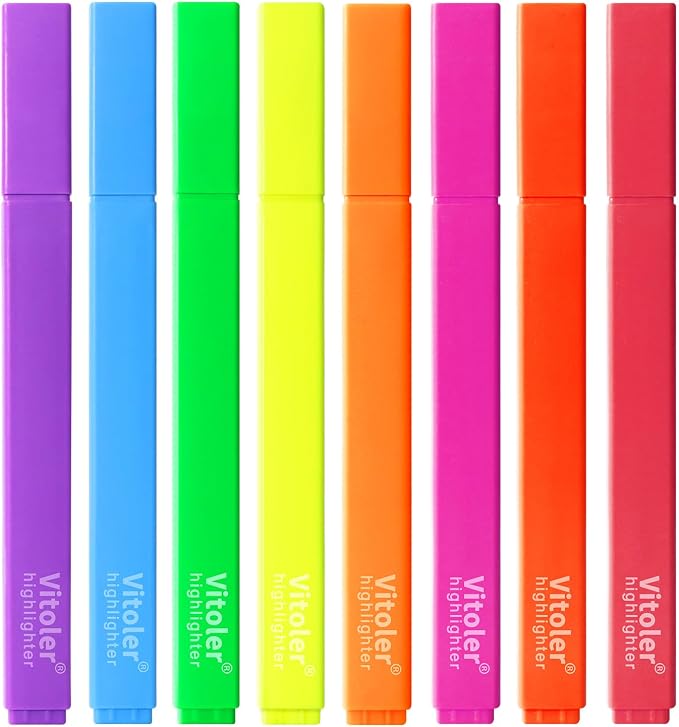 Vitoler Highlighters, Assorted Colors,Dry Fast,Chisel Tip,8Pcs | cute bright colol,high quality for bible study,books,journal,writing,school office