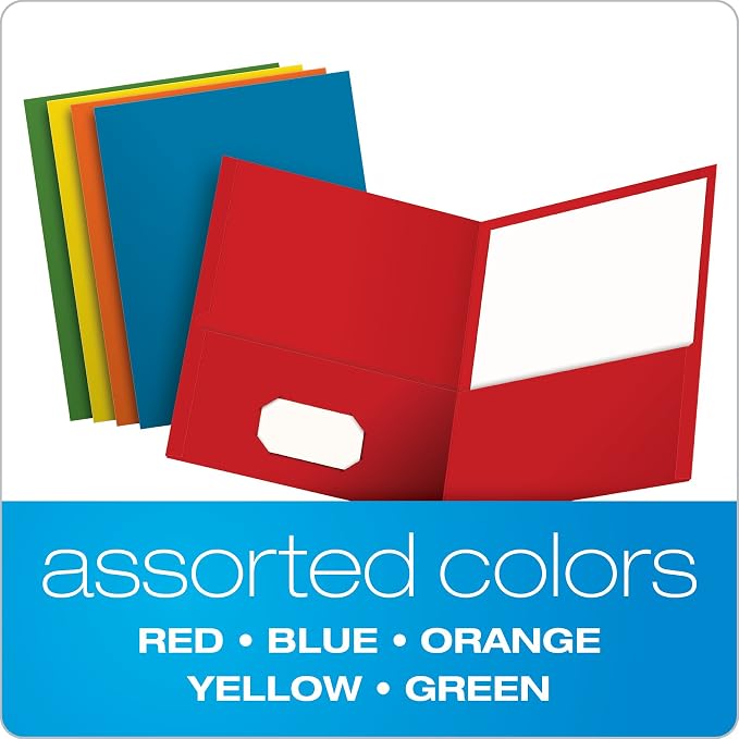 Oxford 2 Pocket Folders, Textured Paper, Assorted Colors (Light Blue, Red, Yellow, Orange, Green), Letter Size, 50 Per Box