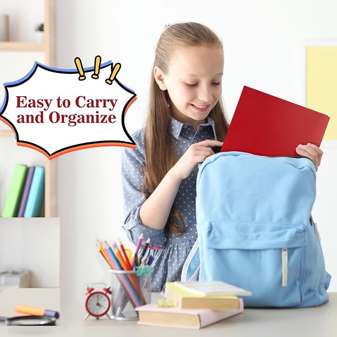 Plastic Folders with Pockets and Prongs,2-Pocket Folders with 3 Fasteners, Holds 8-1/2" x 11" Paper, Pastel Color (Bright Red, 12-Pack)