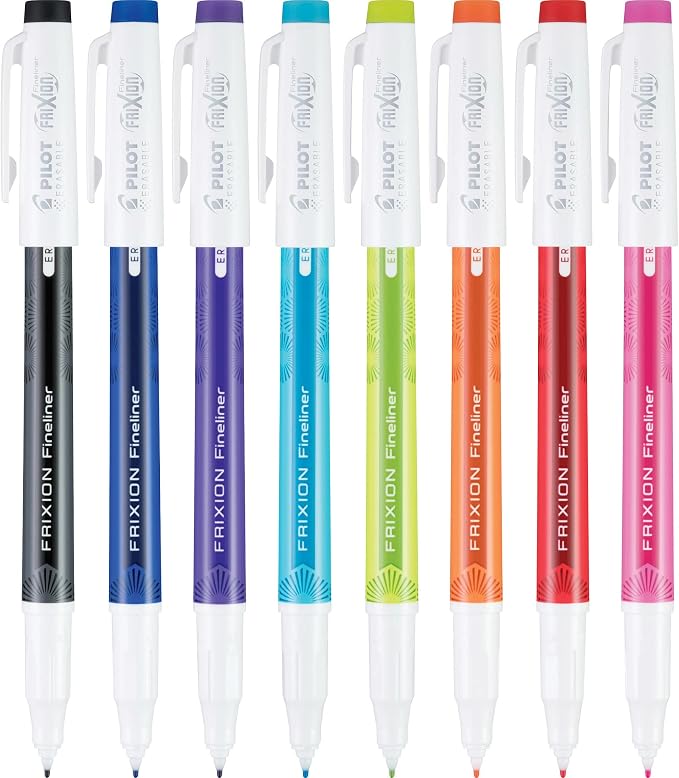 Pilot FriXion Fineliner Erasable Marker Pens, Fine Point 0.7 mm, Pack of 8, Vivid Colors, Erasable Pens - Ideal for School, Journaling, & Office Writing