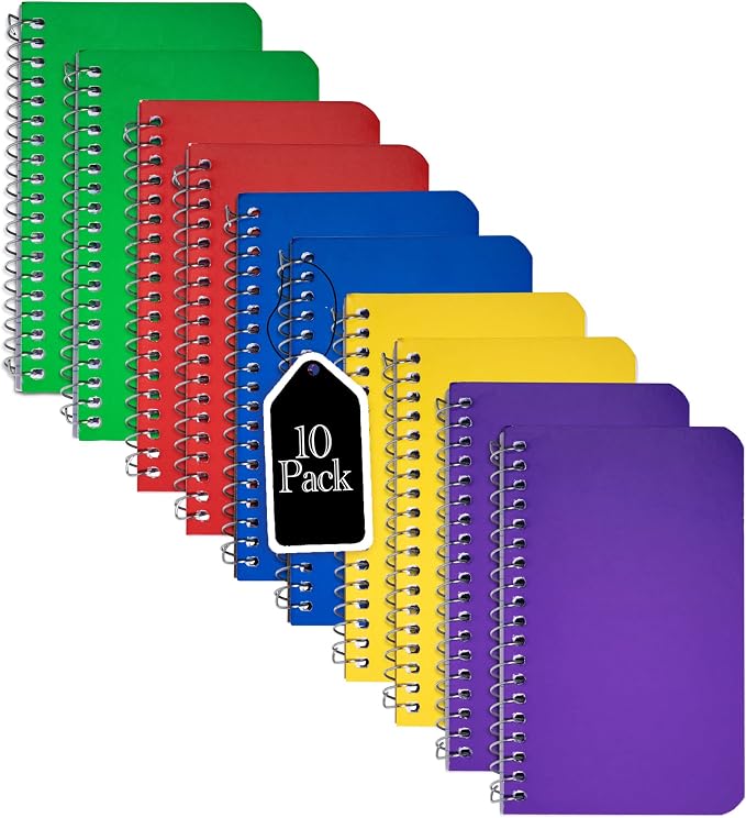 Memo Books, Wirebound Spiral Memo Pads 3x5” Inch, Lined College Ruled Paper, Pocket Notebook, Memo Pads for Home Office Accessories, Mini Note Pads - 3x5 Inch - Assorted Colors, 50 Sheets - 10 Pack