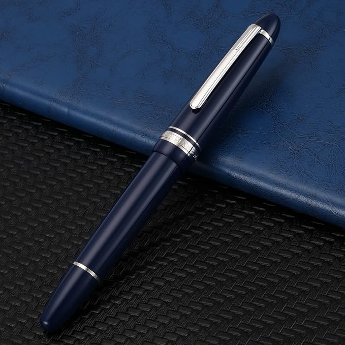 erofa Majohn P136 Piston Fountain Pen Fine Nib with Box, Dark Blue Resin Writing Pen Set