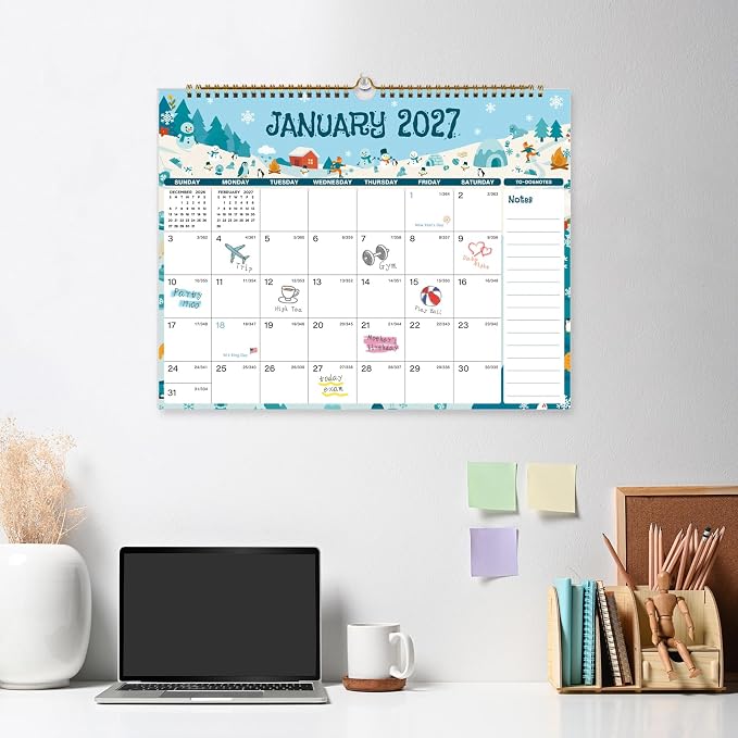 2026-2027 Wall Calendar, Calendar 2026-2027 from July 2026 to December 2027, 14.8" X 11.5", 18 Month Twin-Wire Binding Calendar with Julian Date for Home or Office (Seasonal)