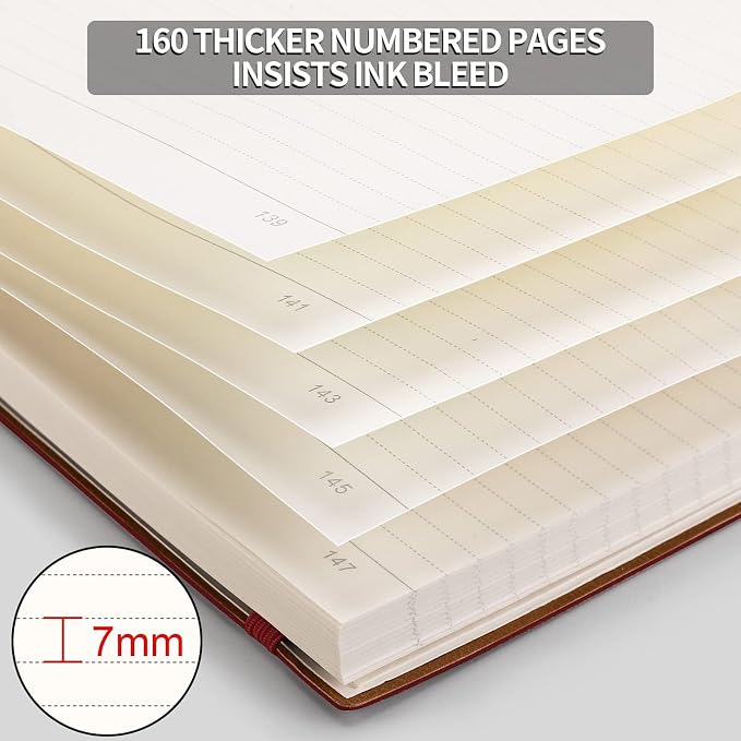 AHGXG Lined Journal Notebook, 320 Numbered Pages, B5 (7.6'' X 10'') | College Ruled Leather Journal for Women, 100gsm Thick College Ruled Paper, Softcover Journal for Writing Work School (Red)
