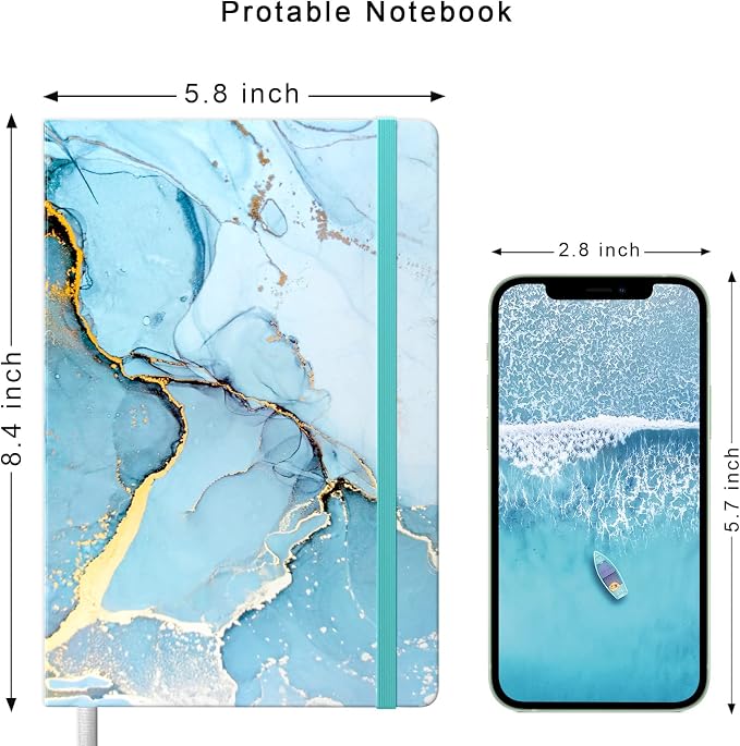 Lined Journal Notebook, Marble Hardcover Journal for Women, Medium 5.7 x 8.4 in, 160 Pages Thick Paper, Cute Aesthetic A5 College Ruled Notebook for Journaling Writing Work Office School, Blue