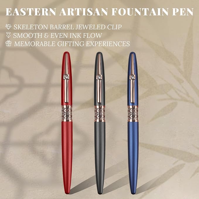 YUNCHUN Refillable Fountain Pen Medium Nib, Fancy Ink Pen with 10 Black & 10 Blue Ink Refills Cartridges, Cool Ink Pens for Writing, Business Metal, Best Gift Set for Men & Women, Blcak
