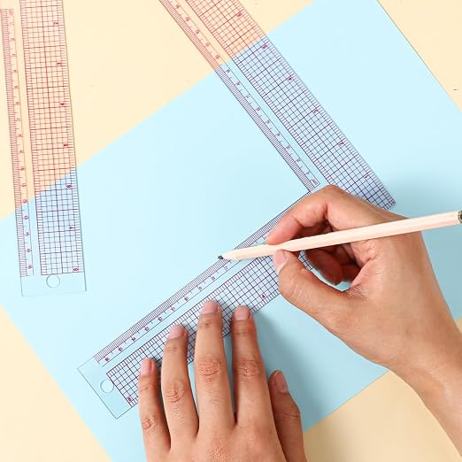TIESOME 2 Pieces L-Square Rule Clear Sewing Ruler, Plastic Measure Tailor Ruler 90 Degree Clear Sewing Ruler Square Framing Measuring Tool Fabric Sewing Measuring Supplies for Pattern Making