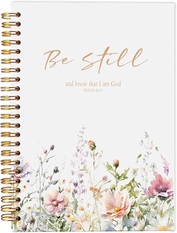 Floral Christian Bible Spiral Notebook Journal 5.5x8.3 Inch | PSALM 46 Be Still and Know That I am God Christian Gifts for Women Notebook Journal Lined Hardcover Spiral Notebook