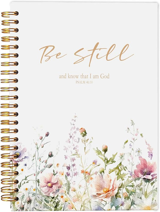 Floral Christian Bible Spiral Notebook Journal 5.5x8.3 Inch | PSALM 46 Be Still and Know That I am God Christian Gifts for Women Notebook Journal Lined Hardcover Spiral Notebook