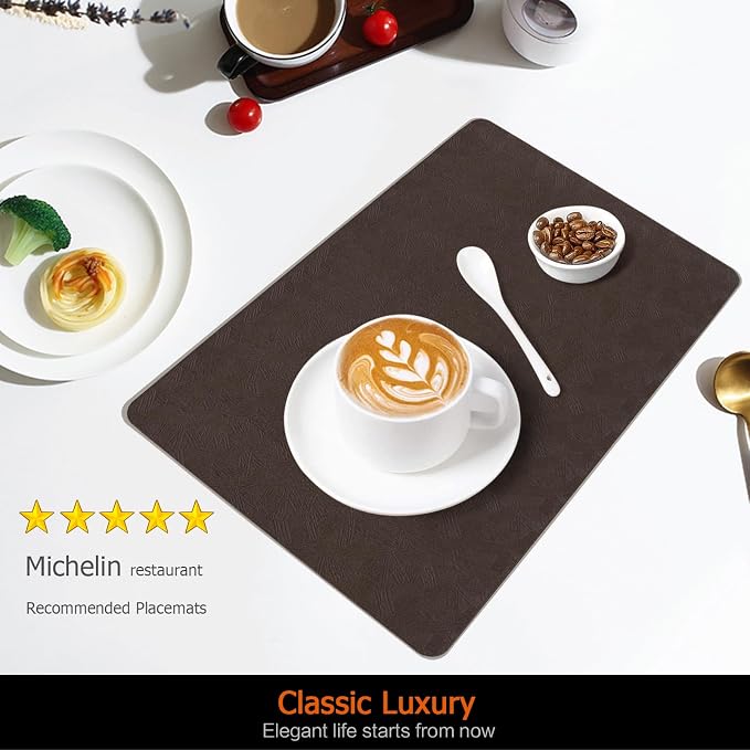 Coffee Plastic Placemats Set of 6, Faux Leather Waterproof Table Mats | Coffee Vinyl placemats,Wipeable and heat resistant table mats.Easy to clean,great for indoor and outdoor
