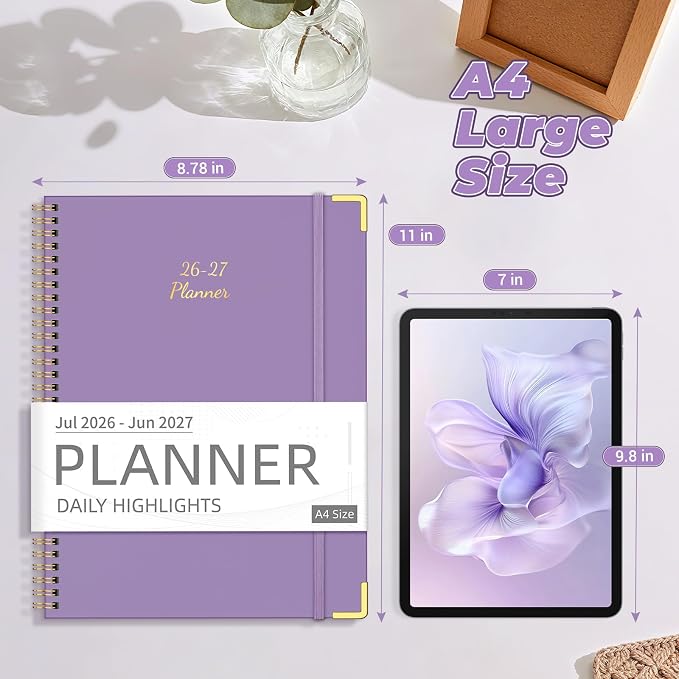 Academic Planner 2026-2027, 8.5" x 11", Hardcover Weekly Planner, Purple | Calendar Planner July 2026 - June 2027, Agenda Book with Tabs, Inner Pocket and Sticker for Office & School, A4