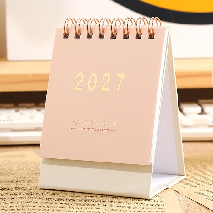 Mini Desk Calendar 2026-2027 - Runs From July 2026 until Dec 2027 Monthy Small Desktop Calendar 250 GSM Thick Paper Twin-Wire Binding for Home or Office (Pink)