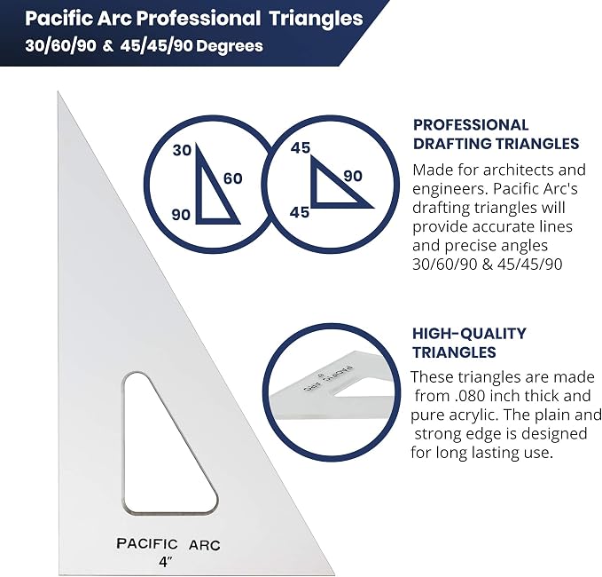 Pacific Arc Drafting Triangle, 18-inch, 45/90 Degrees, Clear Acrylic