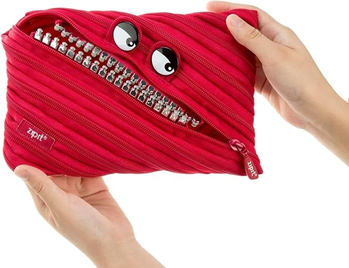 ZIPIT Grillz Large Pencil Case for Kids, Cute Zipper Pouch for Boys Girls and Teens, Stationery Bag for School ,Red