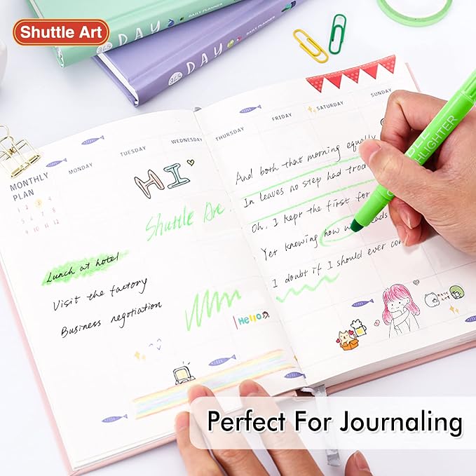 Shuttle Art 5 Pack Green Gel Highlighters,Bible Highlighters,No Bleed Through, Bible Journaling Supplies,Great for Journaling, Highlighting and Studying