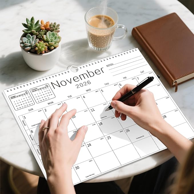 MZD8391 Calendar 2026-2027, Wall Calendar 2026-2027 From July 2026 To December 2027 18 Months, 14" x 11" Paper Calendars with Julian Date and Blank Block for New Year