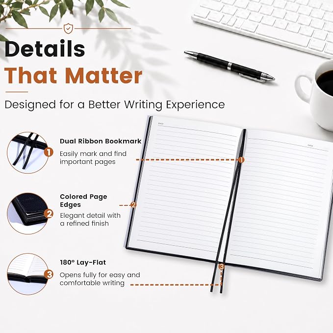 CAGIE Lined Journal Notebooks 6 Pack, 176 Pages Each, A5 Softcover, College Ruled, 100 GSM Thick Paper, for Work, Writing, School (Brown, Black, Pink, Navy Blue, Burgundy, Green) (5.7'' x 8.3'')