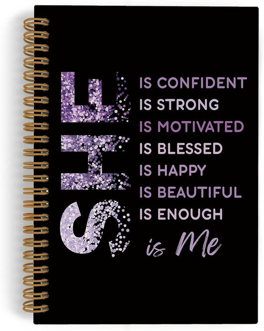 She Is Me Affirmations Spiral Notebook, Purple Black Inspirational Self Care Journal Notebook, Self Love Notebooks for School Work, Positive Office Supplies Gifts for Women Girls, 5.5x8.3 Inch