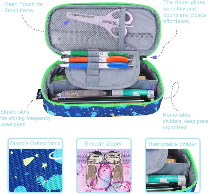 RHCPFOVR Kids Pencil Case for Girls-Soft Zipper Large Capacity Pencil Pouch for Girls Pencil Case for School Pencil Bag for Toddler (Dinosaur)