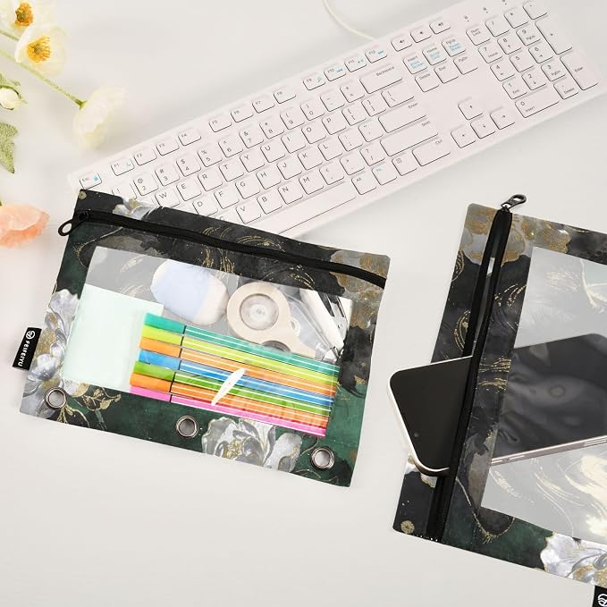 Funny Cat Pencil Pouches for 3 Ring Binder, Zipper Binder Pencil Case, 2 Pack Clear Window Case Bag for Office Organizers