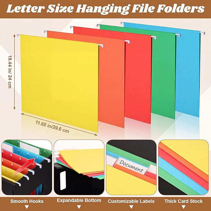Qeeenar 1 Pcs Desktop Hanging File Organizer Box with 5 Pcs Multicolor Hanging File Folders Letter Size Folder Storage Portable Storage Cabinets Document Holder for Office Supplies Home