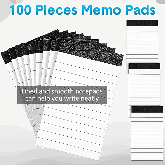 PerKoop 100 Pack Small Note Pads 3 x 5 Inch Lined Notepad Mini Memo Legal Pads with 30 Sheets Refills for Taking Notes Office School Supplies