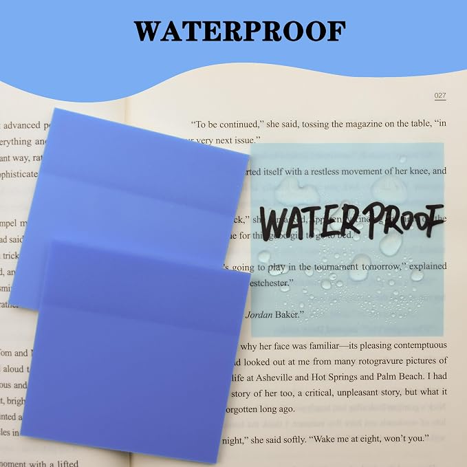 YOUDEFUL 800Pcs Transparent Sticky Notes, Bright Blue Clear Sticky Notes, 3"x3" Waterproof Translucent Sticky Note Pads, Index Tabs, Clear Post it Notes for Bible Study, See Through Sticky Notes