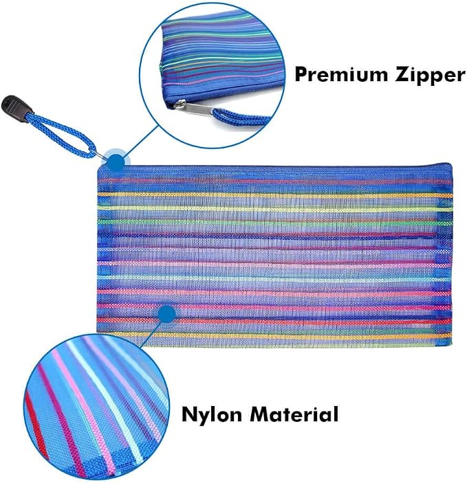 selizo 6 Pcs Pencil Pouch Plastic Pencil Cases Zipper Mesh Pouch Bag for Office Pen Cosmetic Makeup