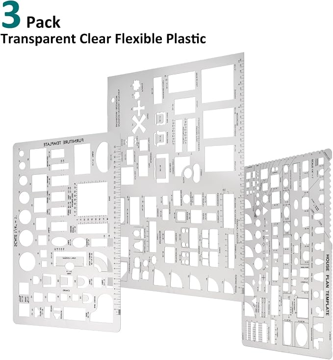 Drafting Tools and Ruler Shapes for Architecture - Set of 3 for House Plan Furniture Kitchen, Building, Interior Design
