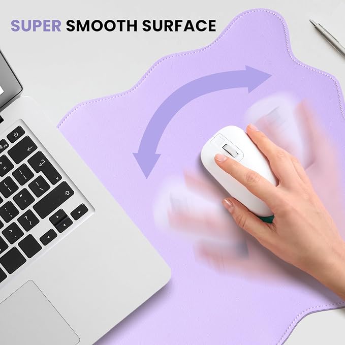 PU Leather Desk Pad, Scalloped Non-Slip Mouse Pad & Large Desk Mat Cover Stitched Edges Writing Pad for Office, Home - Waterproof, Easy to Clean, Durable Surface I 31.4"x15.7", Purple