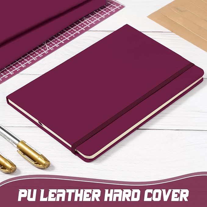 Honoson 20 Pack A5 Lined Journal Notebooks Hardcover Executive Notebook 5.5" x 8.3" PU Leather Wide Ruled Journals Bulk 160 Pages for Back to School Supplies Office Business Home (Burgundy)