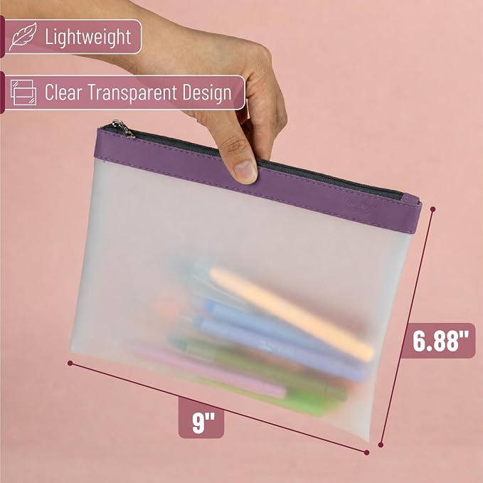 Mr. Pen- Clear Pencil Pouch, 9" x 6.88", 3 Pack, Durable TPU Material | Large Water-Resistant Pencil Bags with Smooth Zipper, Multipurpose Clear Pouch for Stationery, School, Office