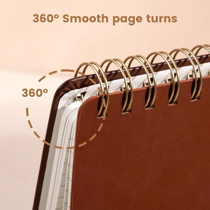 Yoment Small Notebooks 3x5 Leather Pocket Notepad 150 Pages Mini Top Spiral Notebook, 100 GSM Thick Paper, Memo Note Pads for Work School Nursing, Brown