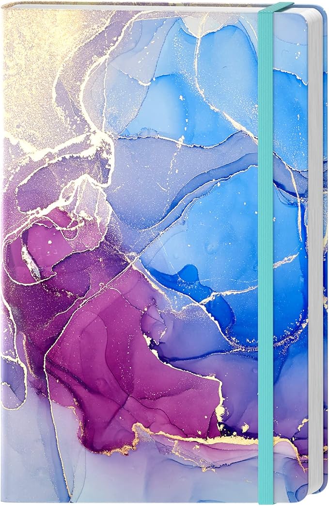 Lined Journal Notebook, Marble Hardcover, Medium 5.7 x 8.4 in, 160 Pages Thick Paper, Cute Aesthetic A5 College Ruled Notebook for Journaling Writing Work Office School Men Women, Purple Ink