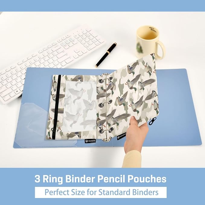 ALAZA Wild Duck Camouflage Pencil Pouch for 3 Ring Binder 2 Pack Zipper Binder Pencil Bag Case with Clear Window Office Supplies