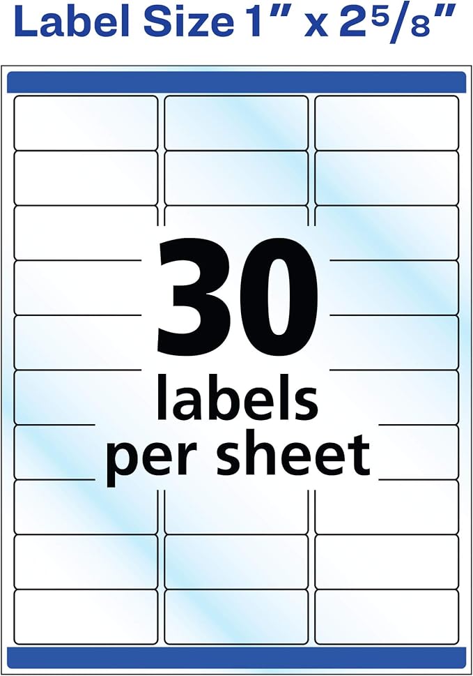 Avery Address Labels Clear 1" x 2-5/8" | Glossy | Sure Feed Technology | For Laser & Inkjet Printers | 300 Labels, Pack of 5