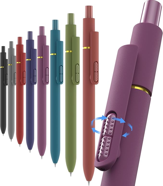 inkipen Blue Ink Fidget Pens, 8 Pcs 0.5mm Fine Point Retractable Smooth Writing Pen, Quick Drying Colored Ink Pens for Journaling School Office Supplies, Vintage Blue Ink