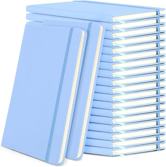 Honoson 20 Pack A5 Lined Journal Notebooks Hardcover Executive Notebook 5.5" x 8.3" PU Leather Wide Ruled Journals Bulk 160 Pages for Back to School Supplies Office Business Home (Light Blue)
