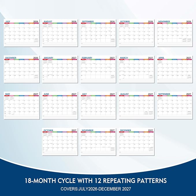 Comix 2026-2027 Wall Calendar, 18 Months Jul 2026 - Dec 2027 Monthly Planner, 120 GSM Thick Paper Lined Blocks, Hanging Calendar for Home Office Classroom, 14 x 11 Inch