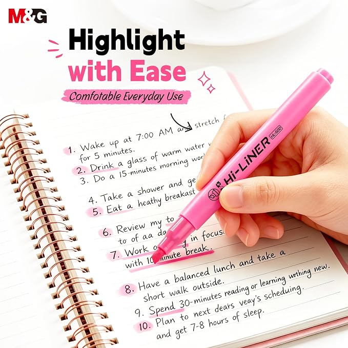 M&G Liner Highlighters, 12-Count Pack Pink Highlighters, Chisel Tip No Bleed Highlighter Pens for Office Documents, Planning, and Everyday Organization