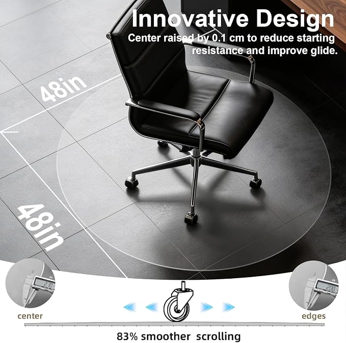 Clear Chair Mat for Hard Floor, 48" x 48" Heavy Duty Floor Protector, Round | Durable Thick PVC, Anti-slip Grip Backing, Smooth Rolling Surface, Scratch-resistant Surface