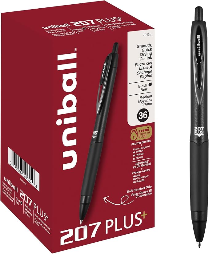 uni-ball 207PLUS+ Gel, 0.7MM, Black (Pack of 216)