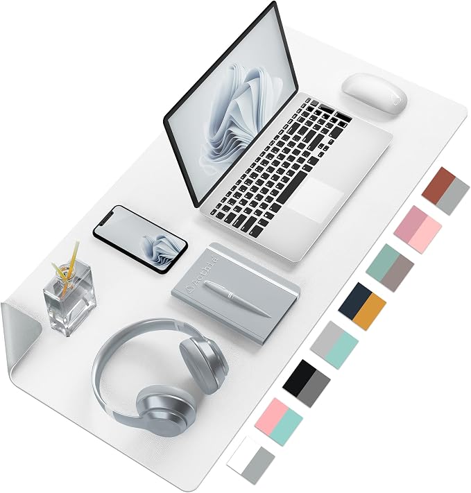 Aothia Double-Sided PU Leather Desk Pad - Non-Slip Large Mouse Pad & Desk Mat for Office, Home - Waterproof, Easy to Clean, Durable Dual-Sided Surface (31.5" x 15.7", White)